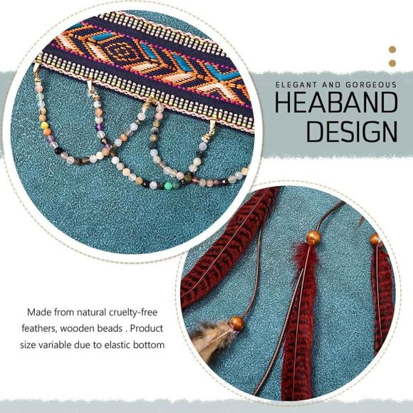 Boho Feather Headband Women Gypsy Beaded Hair Accessories Adjustable